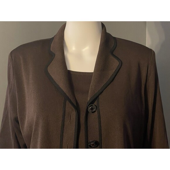 Exclusively Misook 2 Pieces Classic Cardigan Jacket Tank Chocolate Brown SZ PM - Picture 4 of 12